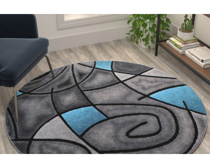 BLNK Jubilee Collection Style 1 Abstract Round Olefin Area Rug with Jute Backing - Blue, 5'W x 5'L