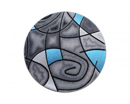 BLNK Jubilee Collection Style 1 Abstract Round Olefin Area Rug with Jute Backing - Blue, 5'W x 5'L