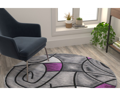 BLNK Jubilee Collection Style 1 Abstract Round Olefin Area Rug with Jute Backing