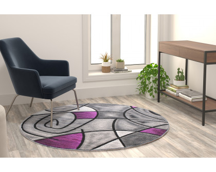 BLNK Jubilee Collection Style 1 Abstract Round Olefin Area Rug with Jute Backing - Purple, 5'W x 5'L