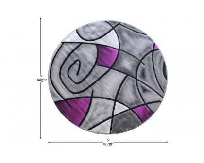 BLNK Jubilee Collection Style 1 Abstract Round Olefin Area Rug with Jute Backing - Purple, 5'W x 5'L