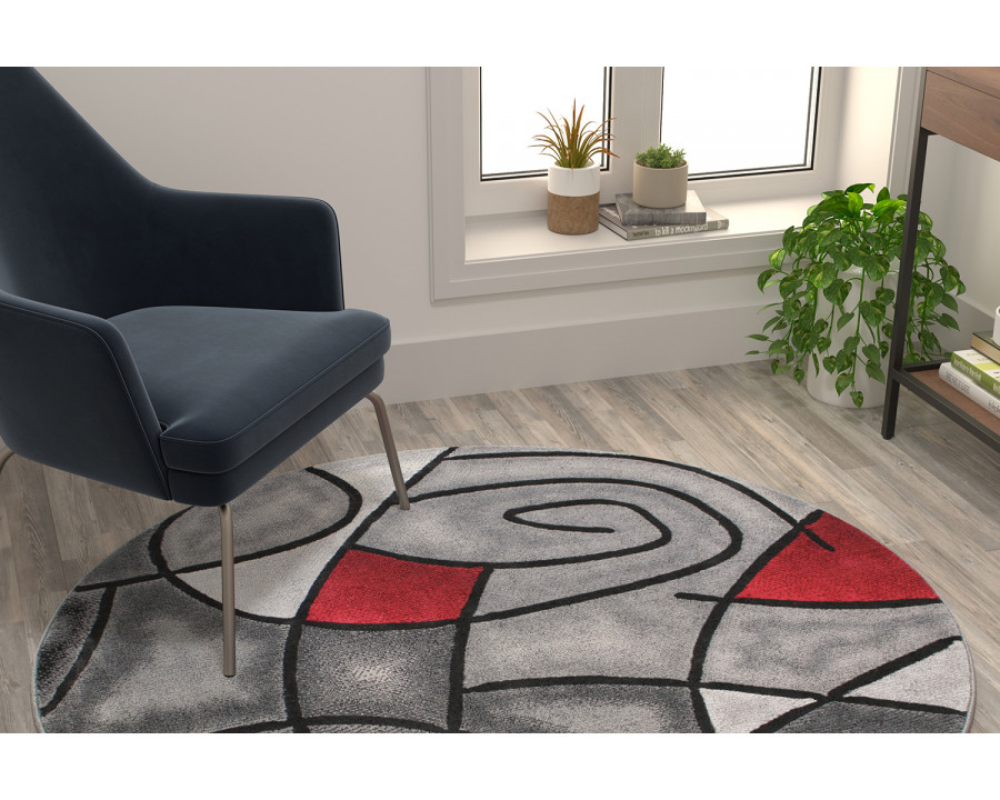 BLNK - Jubilee Collection Style 1 Abstract Round Olefin Area Rug with Jute Backing