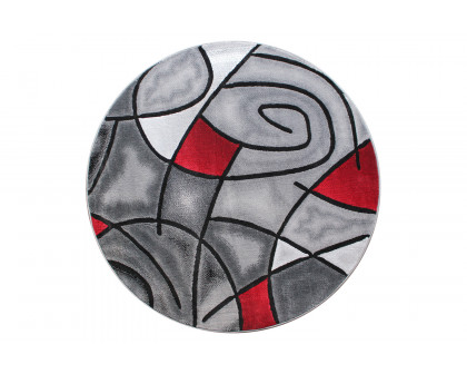 BLNK Jubilee Collection Style 1 Abstract Round Olefin Area Rug with Jute Backing - Red, 5'W x 5'L