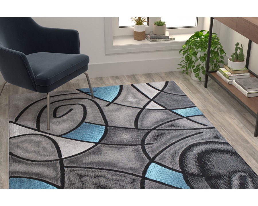 BLNK Jubilee Collection Abstract Olefin Area Rug with Jute Backing - Blue, 5'W x 7'L