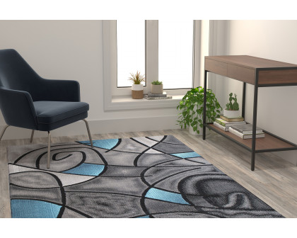 BLNK Jubilee Collection Abstract Olefin Area Rug with Jute Backing - Blue, 5'W x 7'L