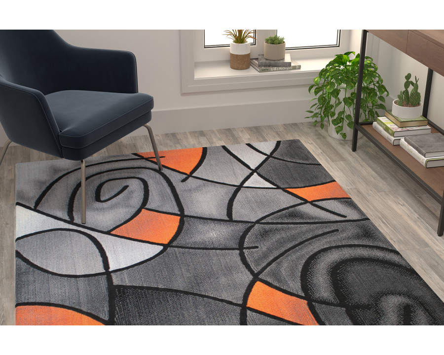 BLNK Jubilee Collection Abstract Olefin Area Rug with Jute Backing - Orange, 5'W x 7'L