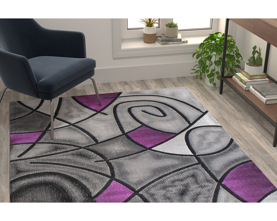 BLNK Jubilee Collection Abstract Olefin Area Rug with Jute Backing - Purple, 5'W x 7'L