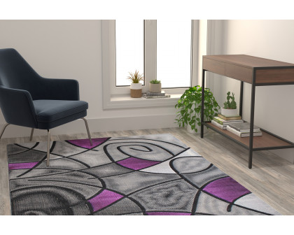 BLNK Jubilee Collection Abstract Olefin Area Rug with Jute Backing - Purple, 5'W x 7'L