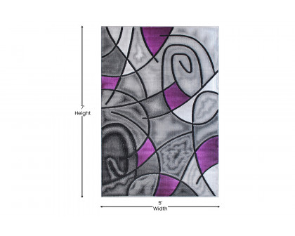 BLNK Jubilee Collection Abstract Olefin Area Rug with Jute Backing - Purple, 5'W x 7'L