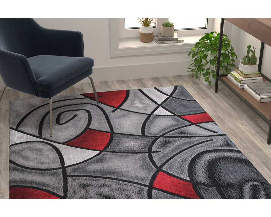 BLNK Jubilee Collection Abstract Olefin Area Rug with Jute Backing - Red, 5'W x 7'L