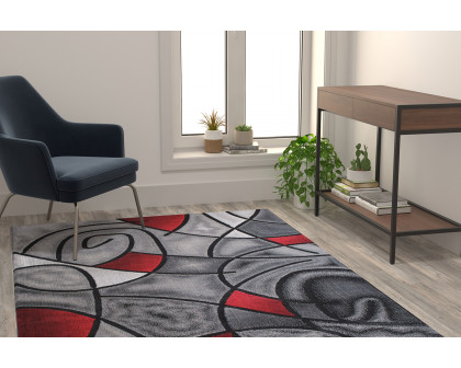 BLNK Jubilee Collection Abstract Olefin Area Rug with Jute Backing - Red, 5'W x 7'L