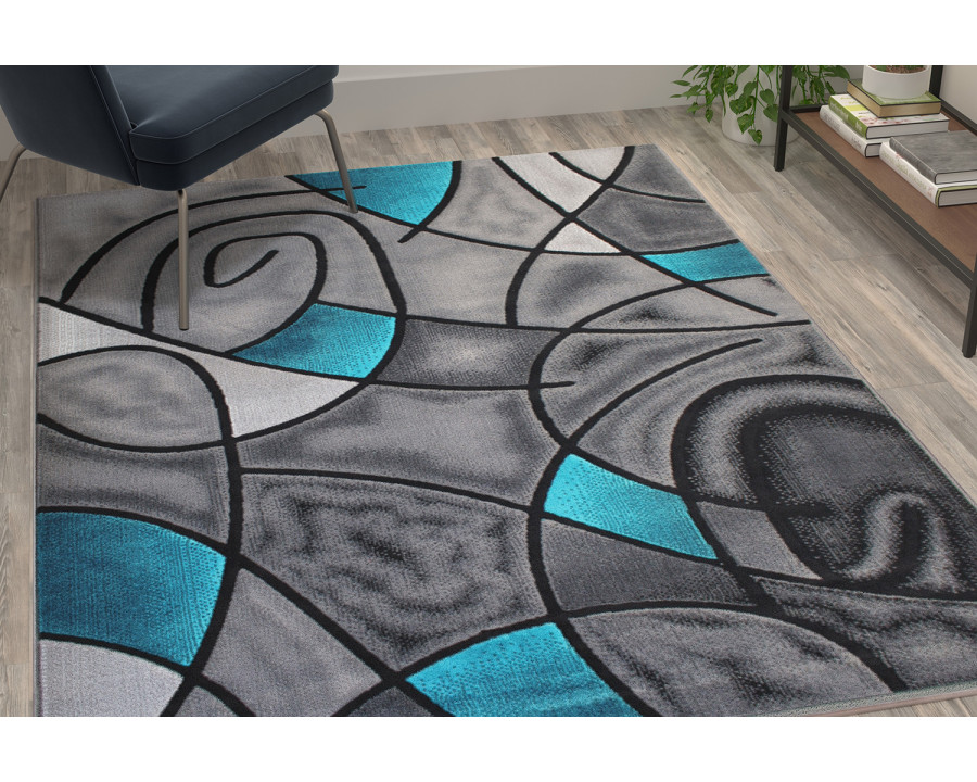 BLNK Jubilee Collection Abstract Olefin Area Rug with Jute Backing - Turquoise, 5'W x 7'L