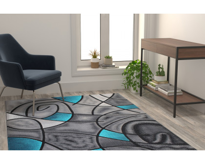 BLNK Jubilee Collection Abstract Olefin Area Rug with Jute Backing - Turquoise, 5'W x 7'L