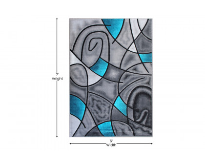 BLNK Jubilee Collection Abstract Olefin Area Rug with Jute Backing - Turquoise, 5'W x 7'L