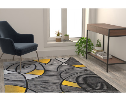 BLNK Jubilee Collection Abstract Olefin Area Rug with Jute Backing - Yellow, 5'W x 7'L