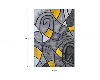 BLNK Jubilee Collection Abstract Olefin Area Rug with Jute Backing - Yellow, 5'W x 7'L