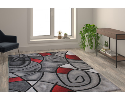 BLNK Jubilee Collection Abstract Olefin Area Rug with Jute Backing - Red, 6'W x 9'L