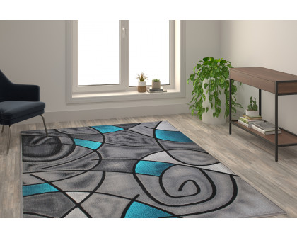 BLNK Jubilee Collection Abstract Olefin Area Rug with Jute Backing - Turquoise, 6'W x 9'L