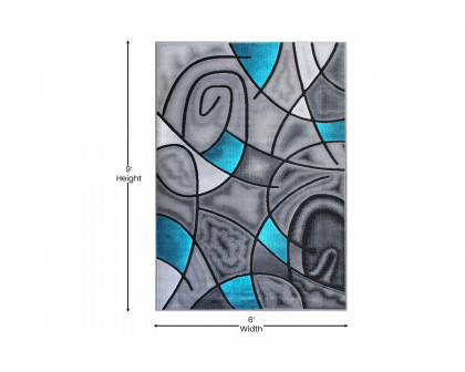 BLNK Jubilee Collection Abstract Olefin Area Rug with Jute Backing - Turquoise, 6'W x 9'L