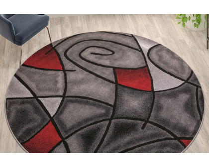 BLNK Jubilee Collection Style 1 Abstract Round Olefin Area Rug with Jute Backing - Red, 7'W x 7'L