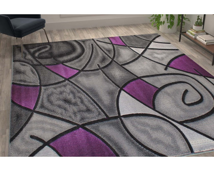 BLNK Jubilee Collection Abstract Olefin Area Rug with Jute Backing - Purple, 8'W x 10'L