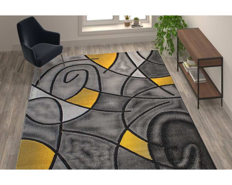 BLNK Jubilee Collection Abstract Olefin Area Rug with Jute Backing - Yellow, 8'W x 10'L