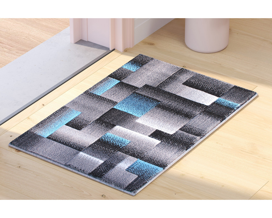 BLNK Elio Collection Olefin Color Blocked Area Rug with Jute Backing - Blue, 2'W x 3'L