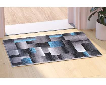 BLNK Elio Collection Olefin Color Blocked Area Rug with Jute Backing - Blue, 2'W x 3'L