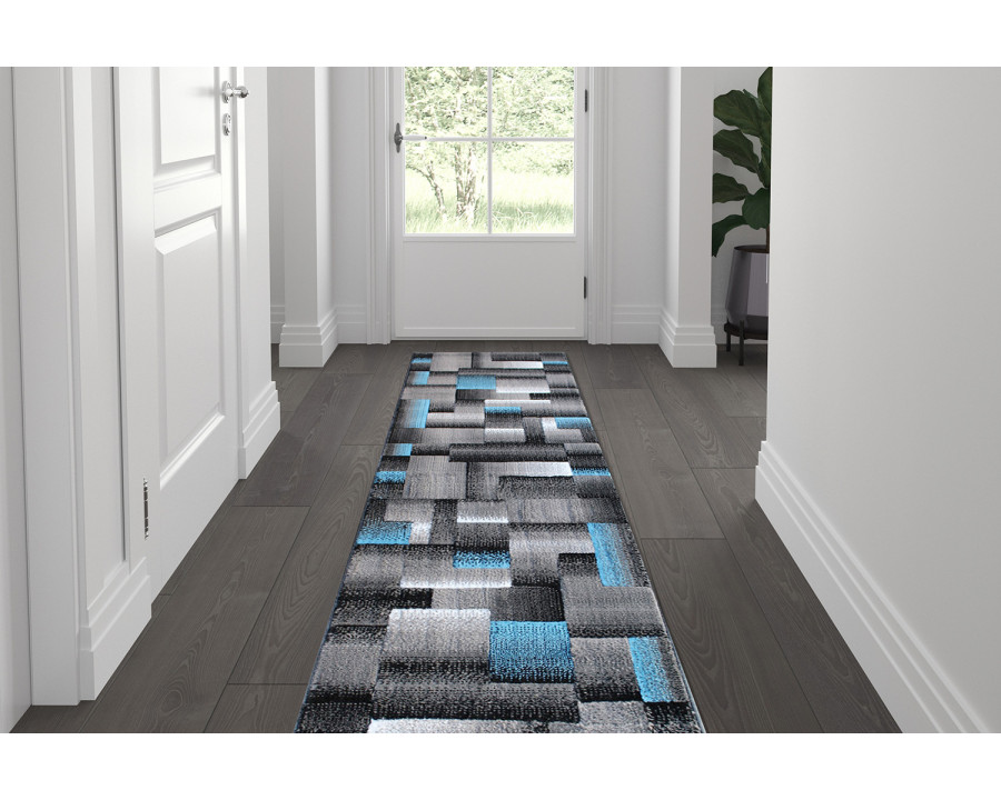 BLNK Elio Collection Olefin Color Blocked Area Rug with Jute Backing - Blue, 2'W x 7'L