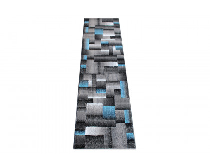 BLNK Elio Collection Olefin Color Blocked Area Rug with Jute Backing - Blue, 2'W x 7'L