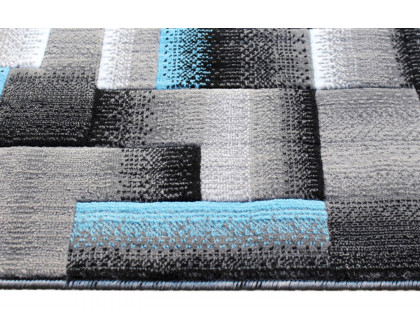 BLNK Elio Collection Olefin Color Blocked Area Rug with Jute Backing - Blue, 2'W x 7'L