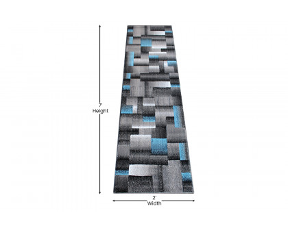 BLNK Elio Collection Olefin Color Blocked Area Rug with Jute Backing - Blue, 2'W x 7'L