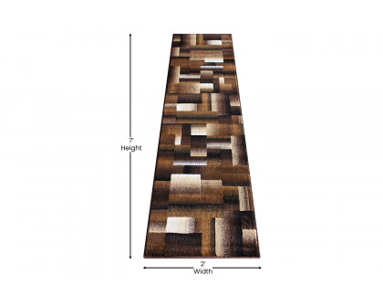 BLNK Elio Collection Olefin Color Blocked Area Rug with Jute Backing - Chocolate, 2'W x 7'L