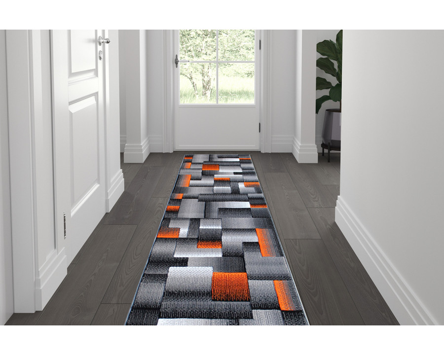 BLNK Elio Collection Olefin Color Blocked Area Rug with Jute Backing - Orange, 2'W x 7'L