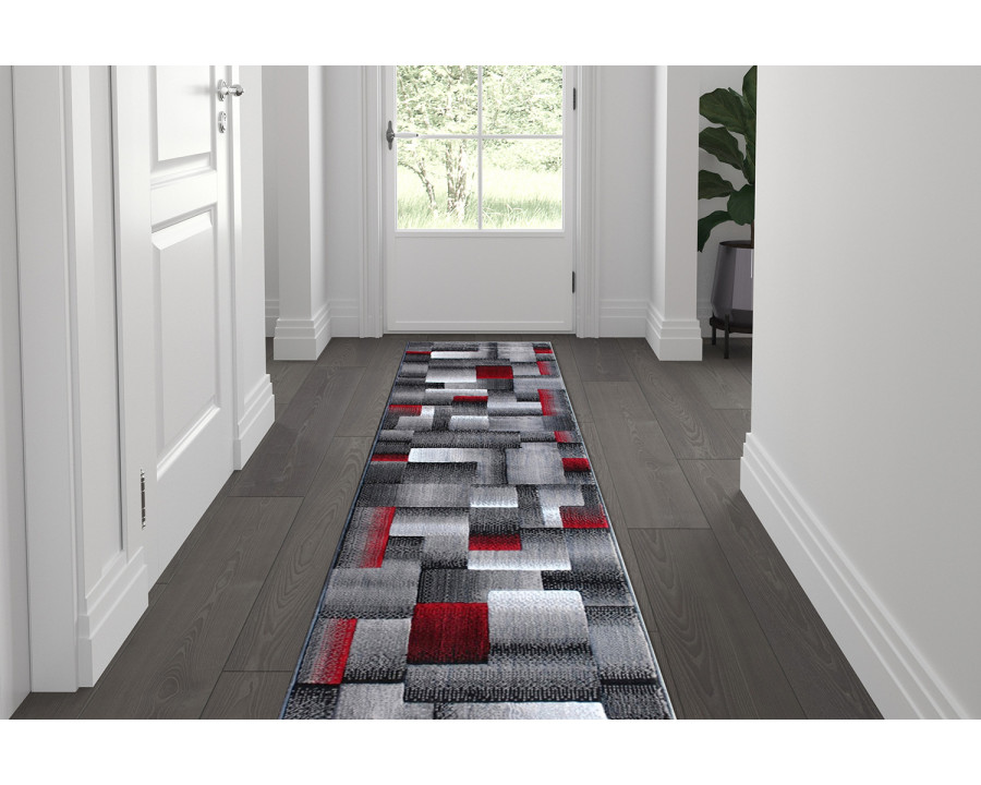 BLNK Elio Collection Olefin Color Blocked Area Rug with Jute Backing - Red, 2'W x 7'L