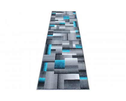 BLNK Elio Collection Olefin Color Blocked Area Rug with Jute Backing - Turquoise, 2'W x 7'L