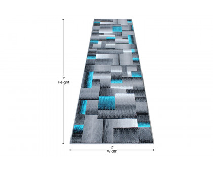 BLNK Elio Collection Olefin Color Blocked Area Rug with Jute Backing - Turquoise, 2'W x 7'L