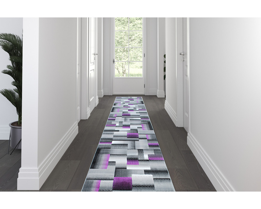 BLNK Elio Collection Olefin Color Blocked Area Rug with Jute Backing - Purple, 3'W x 16'L