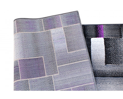 BLNK Elio Collection Olefin Color Blocked Area Rug with Jute Backing - Purple, 3'W x 16'L