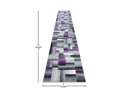 BLNK Elio Collection Olefin Color Blocked Area Rug with Jute Backing - Purple, 3'W x 16'L