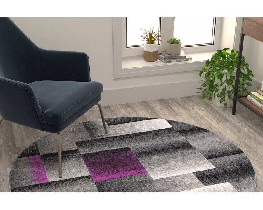 BLNK - Elio Collection Round Olefin Color Blocked Area Rug with Jute Backing