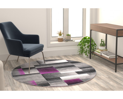 BLNK - Elio Collection Round Olefin Color Blocked Area Rug with Jute Backing