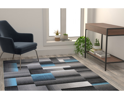 BLNK Elio Collection Olefin Color Blocked Area Rug with Jute Backing - Blue, 5'W x 7'L