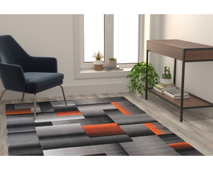 BLNK Elio Collection Olefin Color Blocked Area Rug with Jute Backing - Orange, 5'W x 7'L