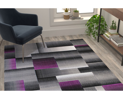 BLNK Elio Collection Olefin Color Blocked Area Rug with Jute Backing