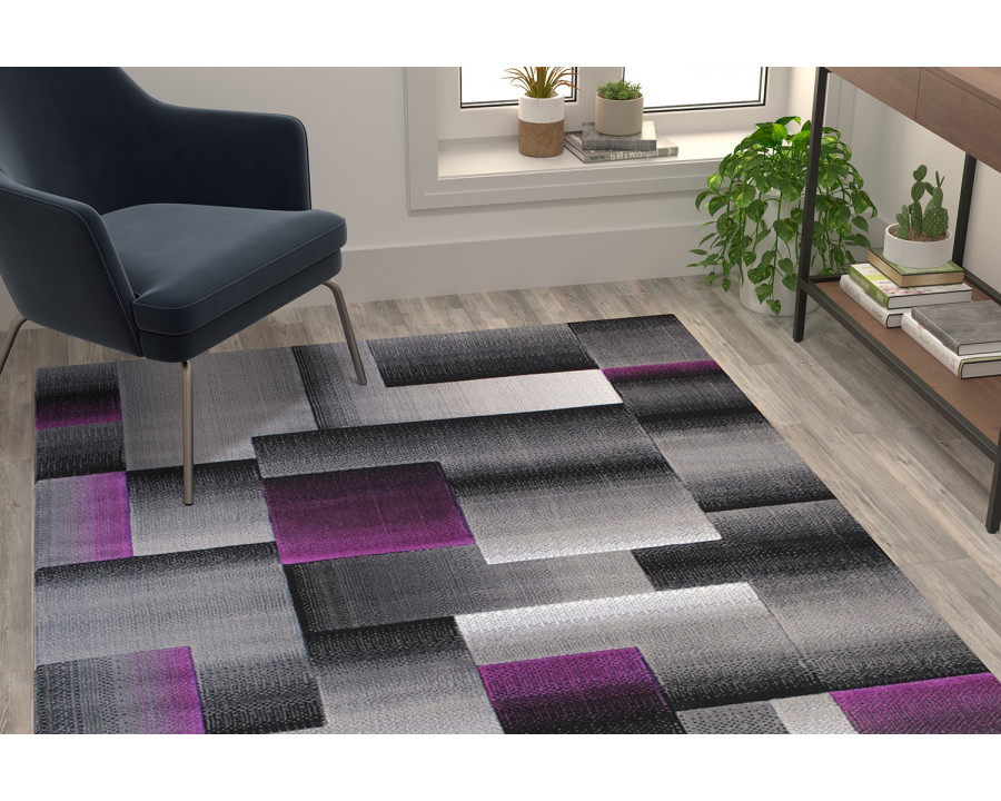 BLNK Elio Collection Olefin Color Blocked Area Rug with Jute Backing - Purple, 5'W x 7'L