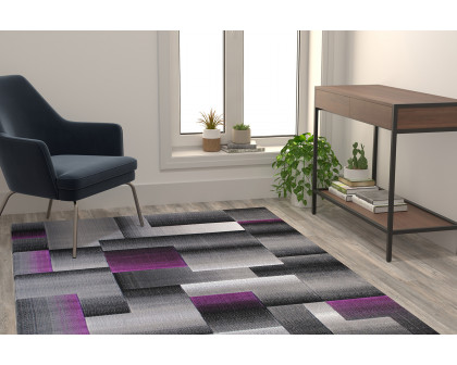 BLNK Elio Collection Olefin Color Blocked Area Rug with Jute Backing - Purple, 5'W x 7'L