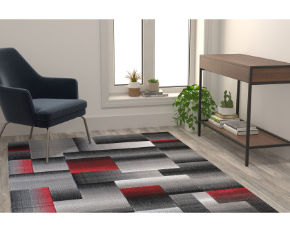 BLNK Elio Collection Olefin Color Blocked Area Rug with Jute Backing - Red, 5'W x 7'L