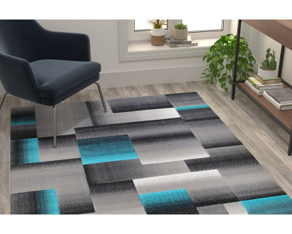 BLNK Elio Collection Olefin Color Blocked Area Rug with Jute Backing