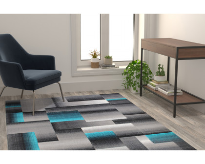 BLNK Elio Collection Olefin Color Blocked Area Rug with Jute Backing - Turquoise, 5'W x 7'L